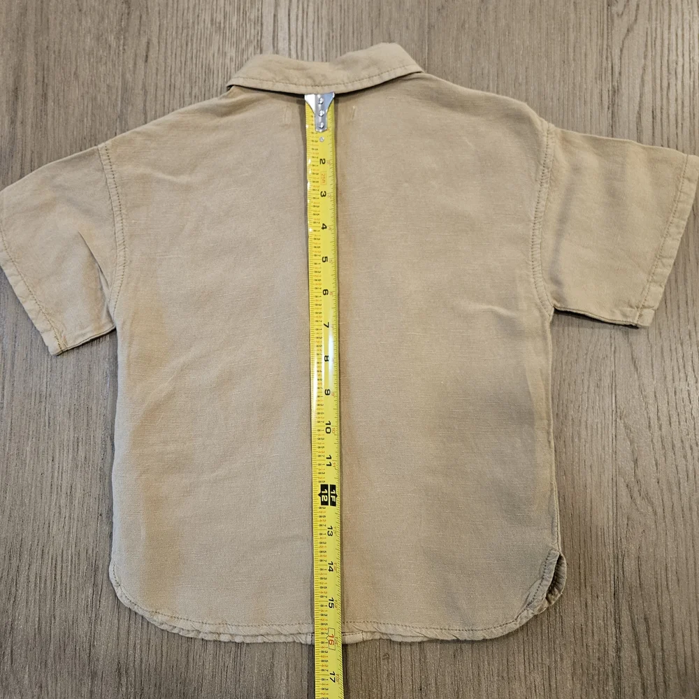 ZARA Camel Short Sleeve Button Down Shirt Size 3T NWT - Picture 3 of 6